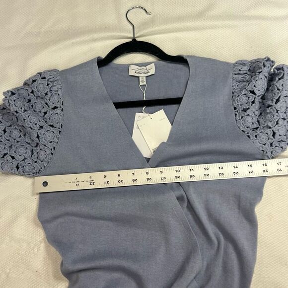 & Other Stories Light Blue Crochet Sleeves Knit Wrap Dress Sz S Women’s NWT‎ - Picture 8 of 9